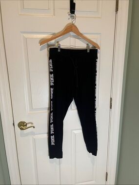PINK Victoria's Secret Black Joggers with White Side Logo